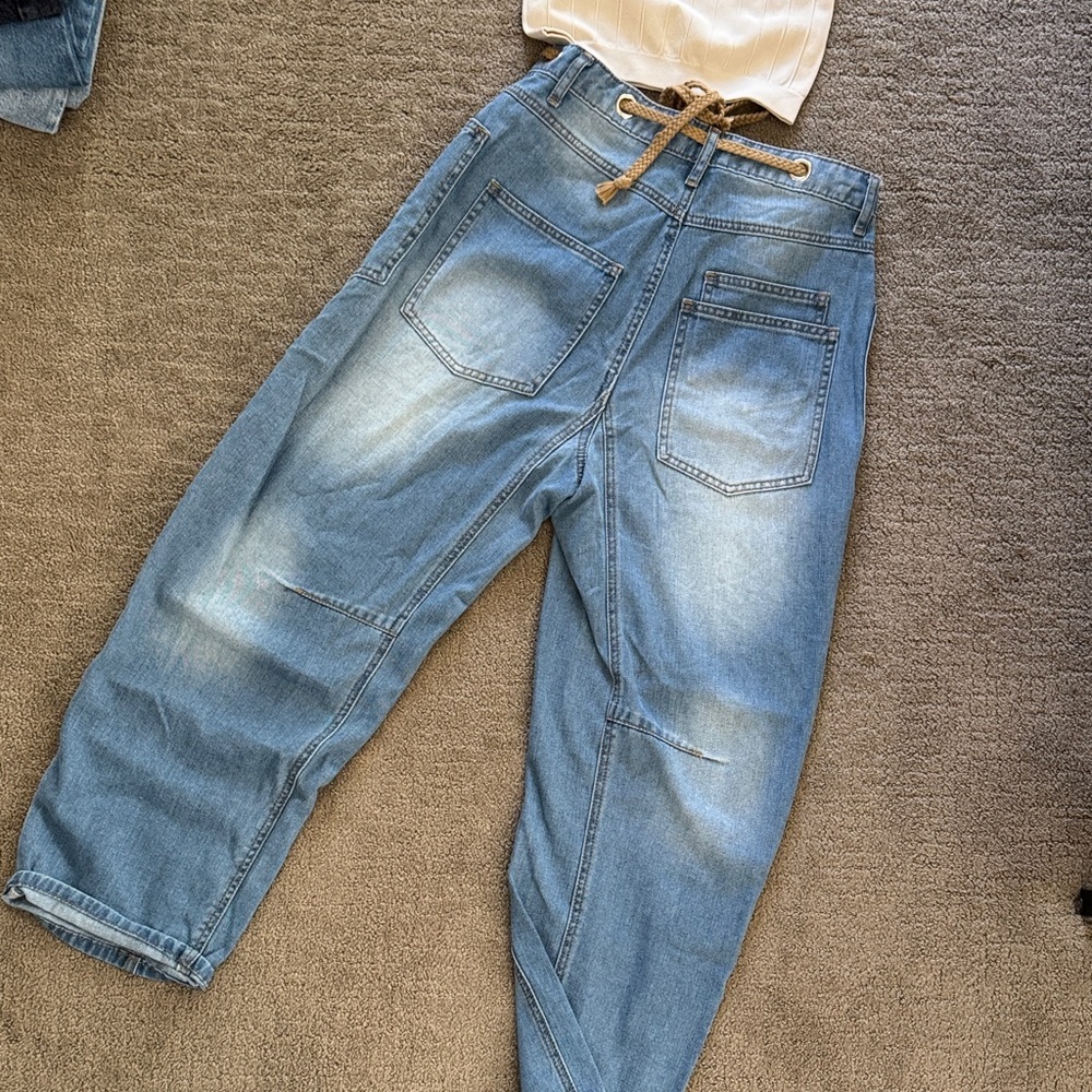 Stylish Blue Patchwork Barrel Jeans - image 3